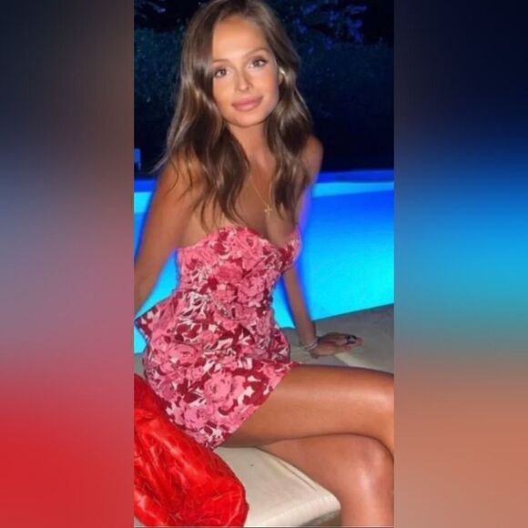 ZARA JACQUARD PINK AND RED FLORAL DRESS JEWEL - Picture 4 of 16